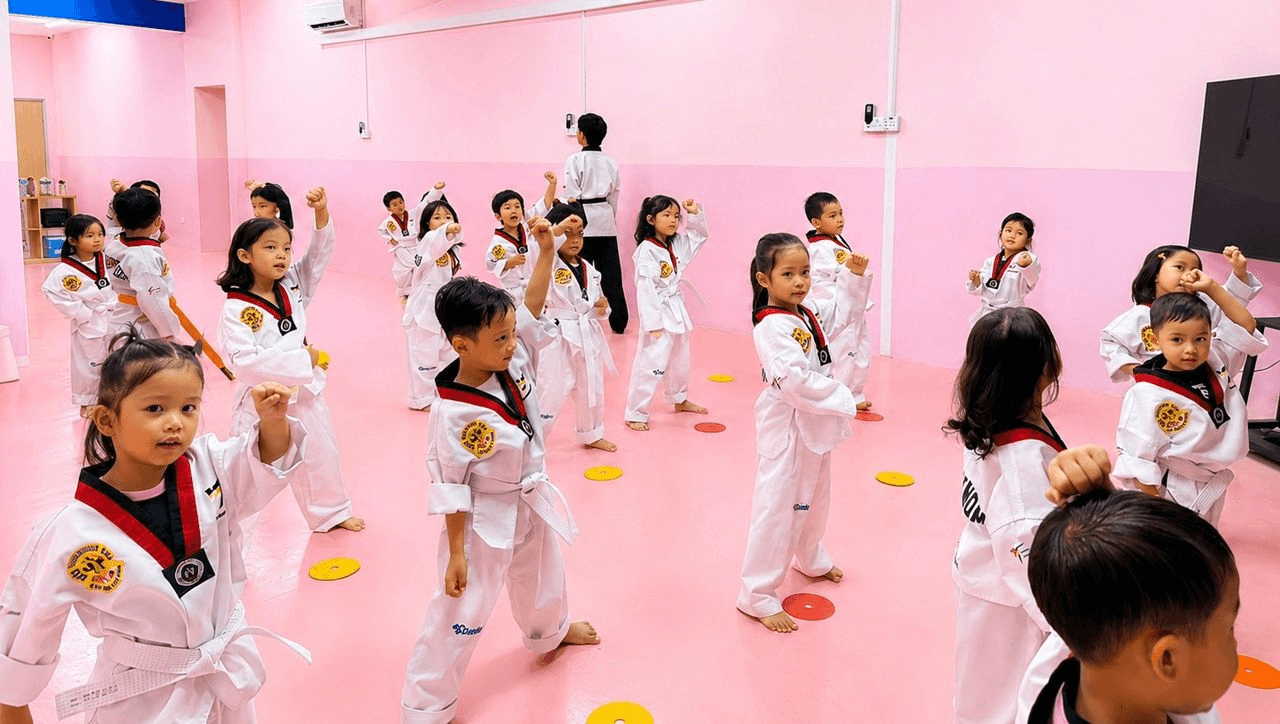 Children in taekwondo class at AMP